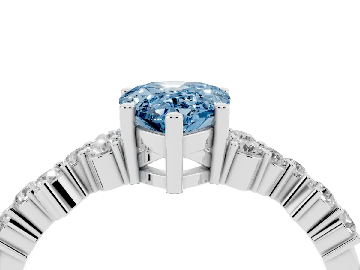 Fancy Blue Pear Cut Diamond Scattered Round Accent Ring with Prong Setting Silver