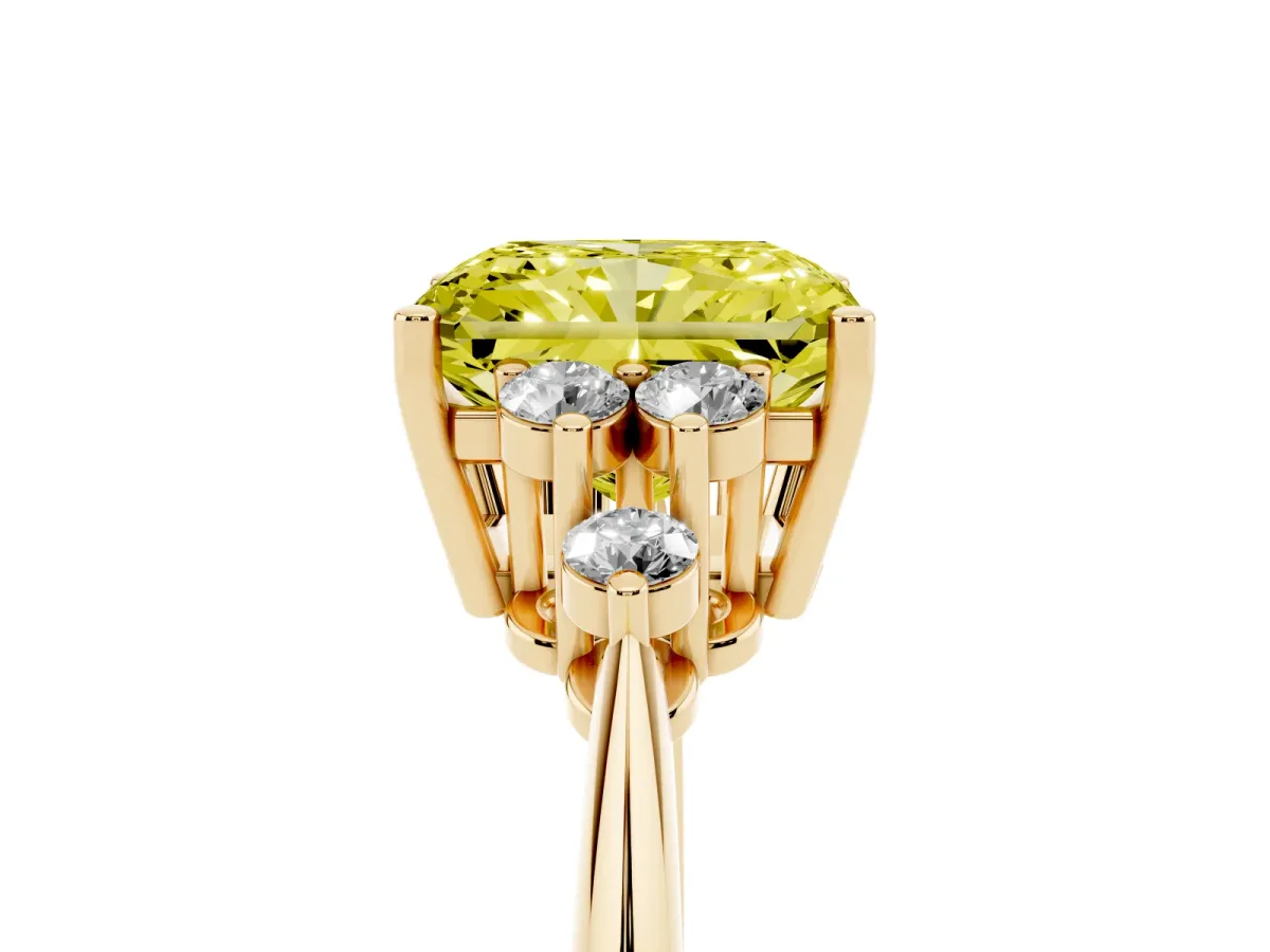 Fancy Yellow Radiant Cut Cut Diamond Cluster Ring with Solitaire Band and Four-Prong Setting Yellow gold