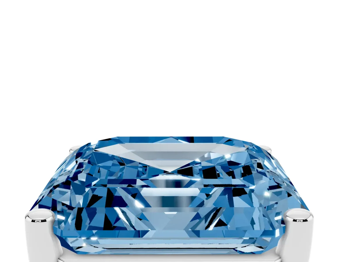 Fancy Blue Asscher Cut Cut Diamond Solitaire Engagement Ring with Tapered Plain Band and Four-Prong Setting Silver