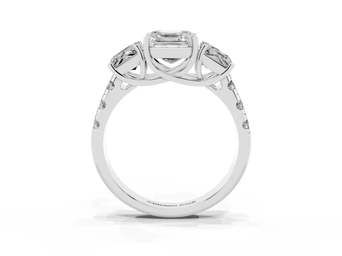 Three-Stone Asscher Cut Diamond Pavé Band with Prong Setting Platinum