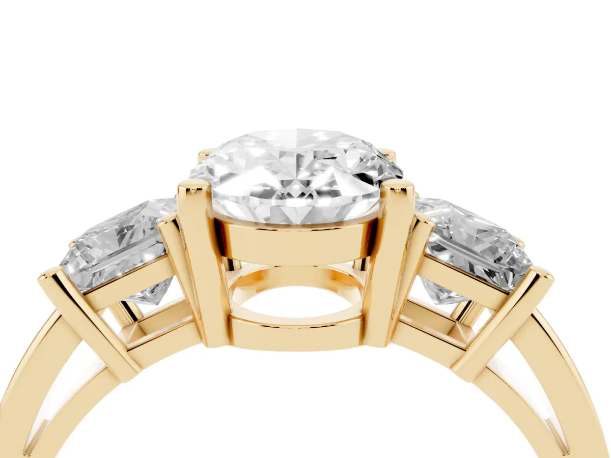 Three-Stone Oval Cut Cut Solitaire Ring with Prong Setting Yellow gold