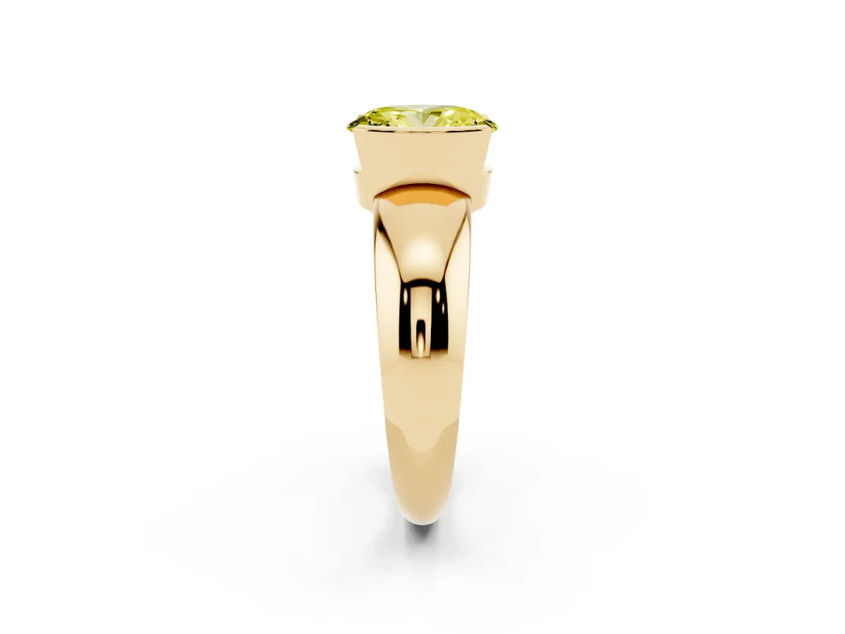 Fancy Yellow Oval Cut Solitaire Tension Set Diamond Ring with Wide Band Yellow gold