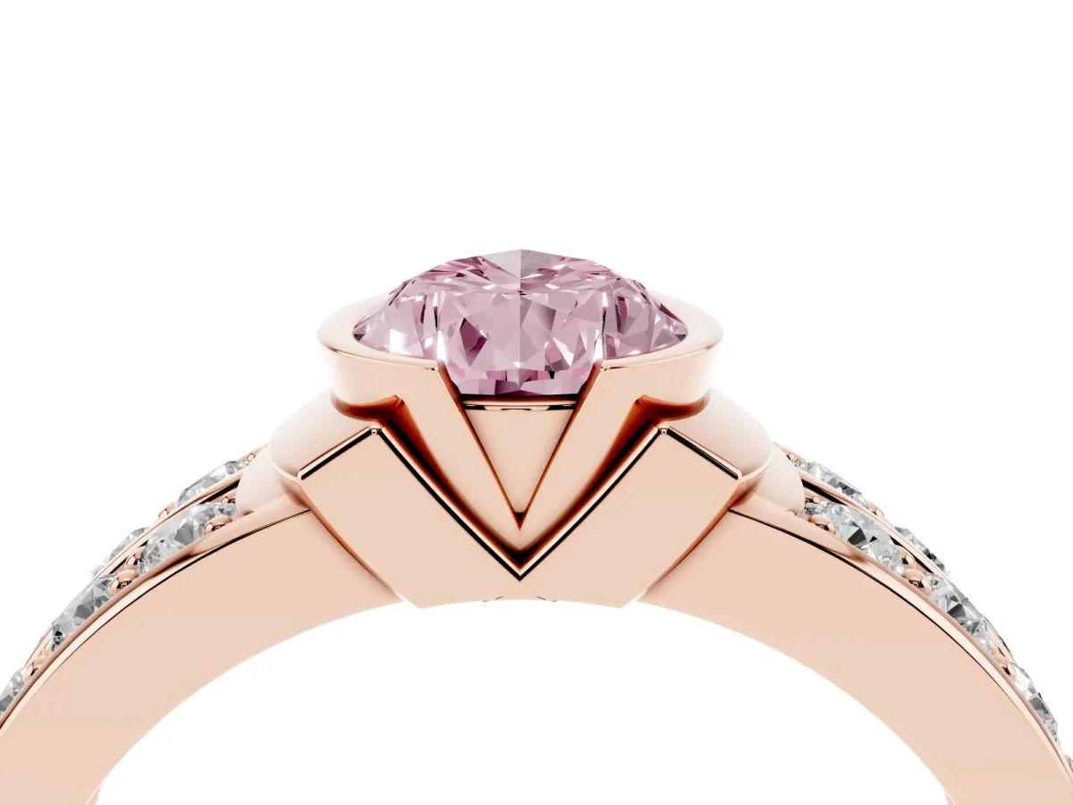 Fancy Pink Pear Cut Brilliant Diamond Channel Set Wide Band Ring with Bezel Setting Rose gold