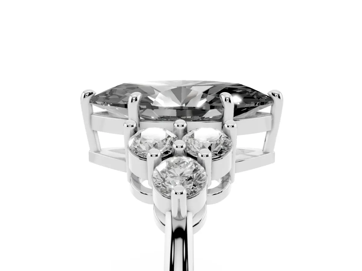 Fancy Black Marquise Cut Brilliant Diamond Cluster Accent Solitaire Ring with Prong Setting Silver