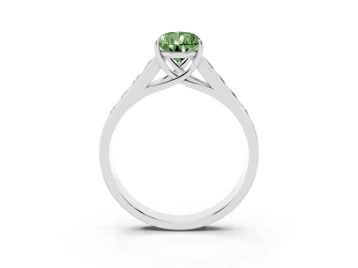 Fancy Green Pear Cut Brilliant Channel-Set Solitaire Ring with Four-Prong Setting Silver