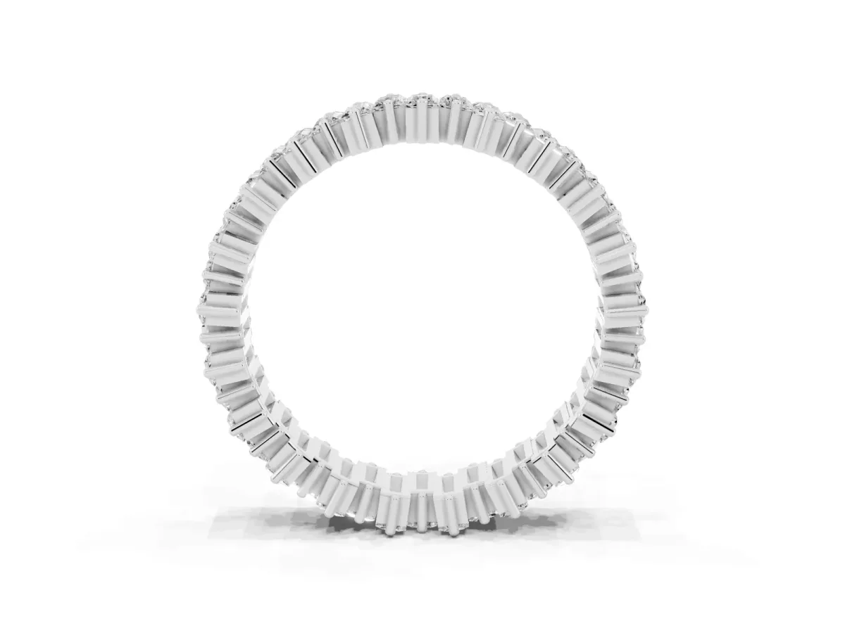 Baguette Diamond Full Eternity Ring with Prong Setting Silver