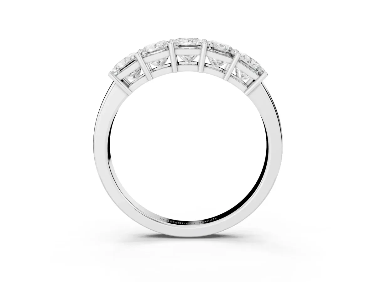 Princess Cut Five-Stone Diamond Band with Prong Setting Silver