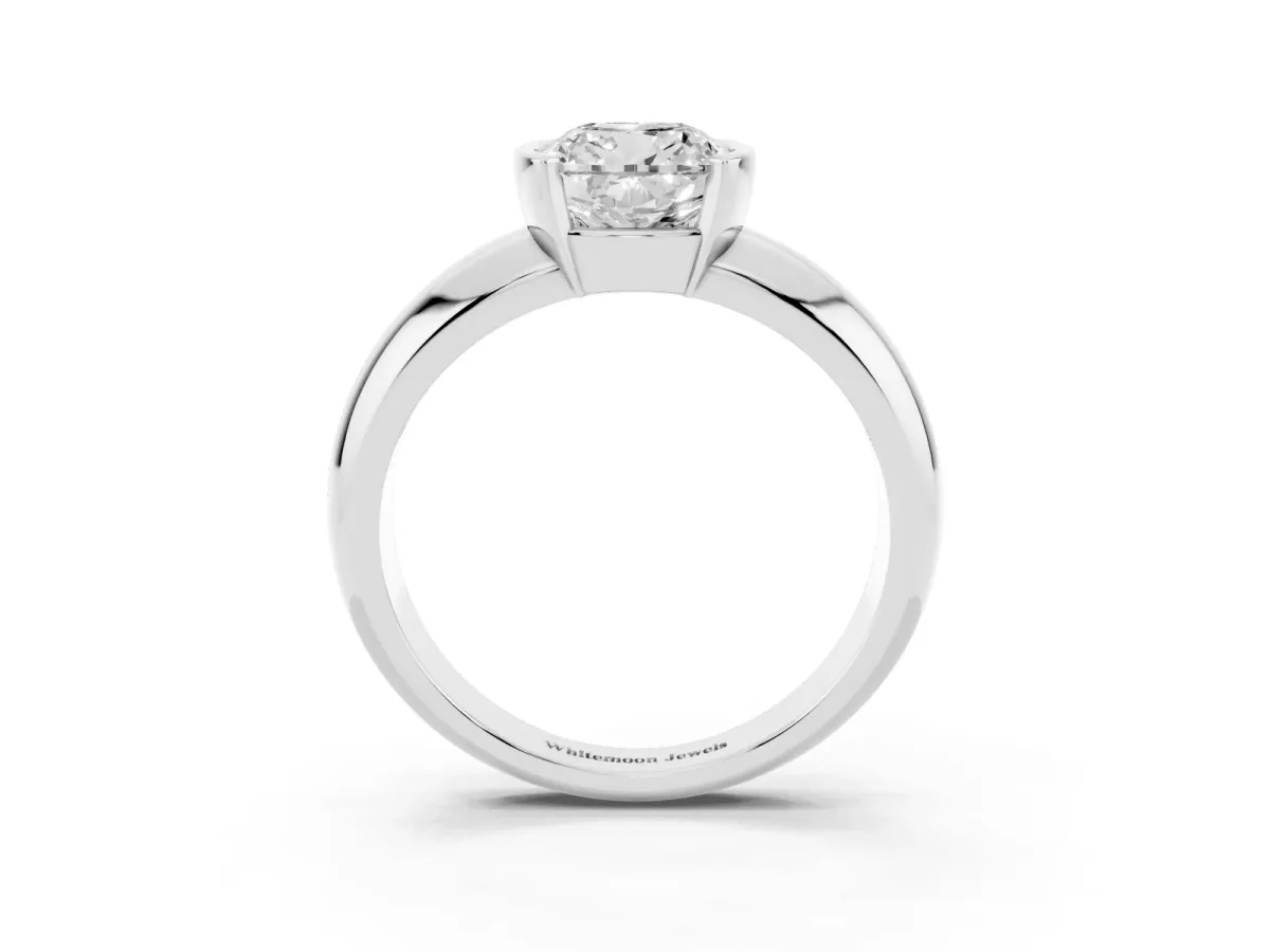 Cushion Cut Solitaire Tension Set Diamond Ring with Wide Band Platinum