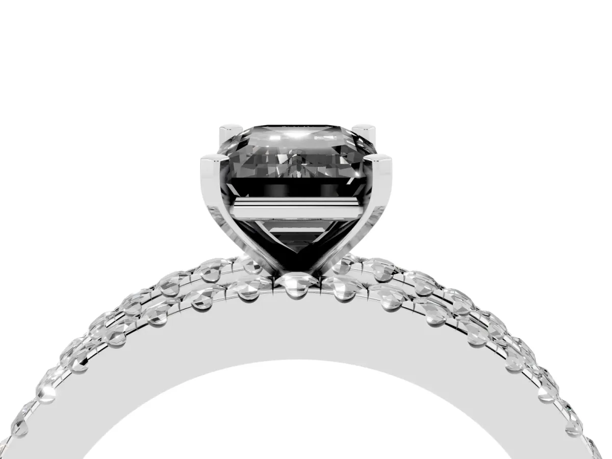 Fancy Black Emerald Cut Diamond Solitaire Ring with Pavé and Channel Set Band Silver