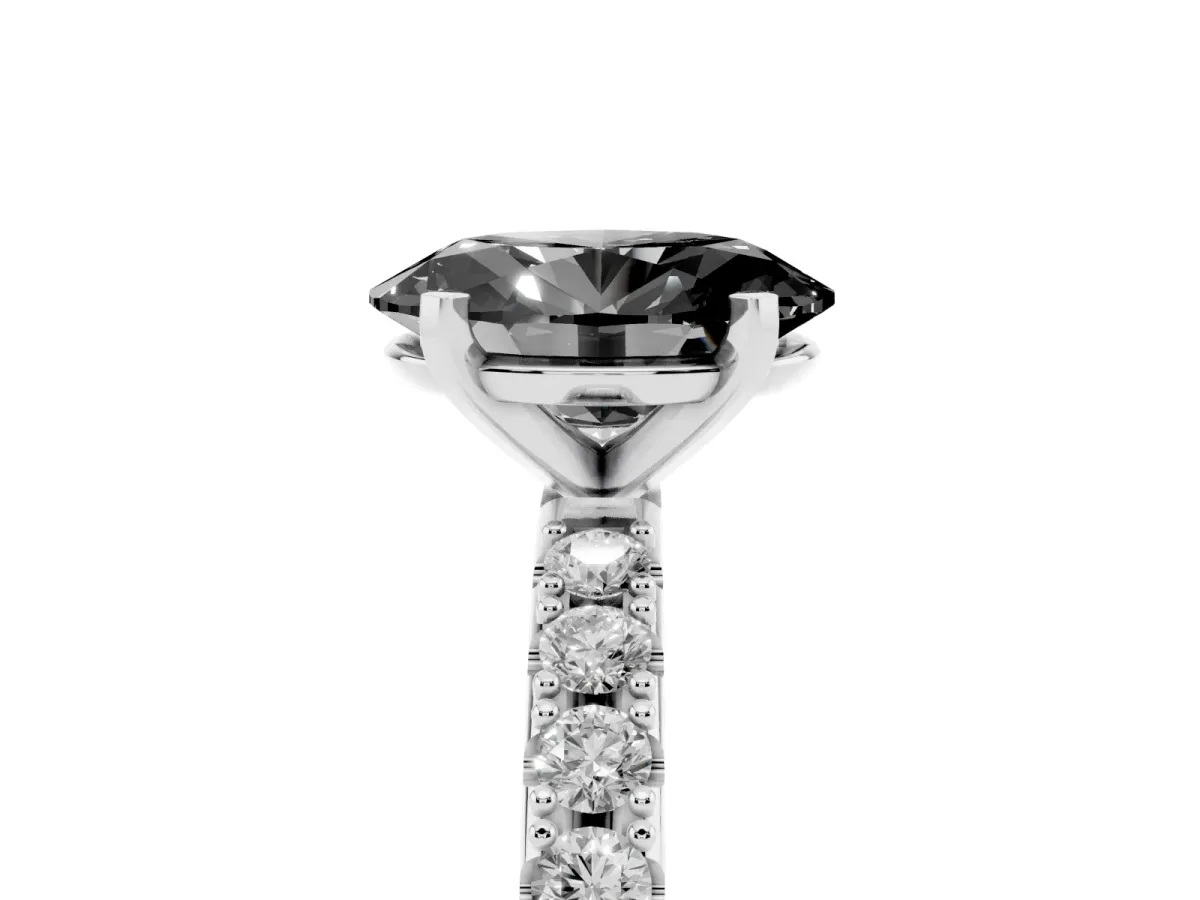 Fancy Black Oval Cut Diamond Solitaire Pavé Band with Four-Prong Setting Silver