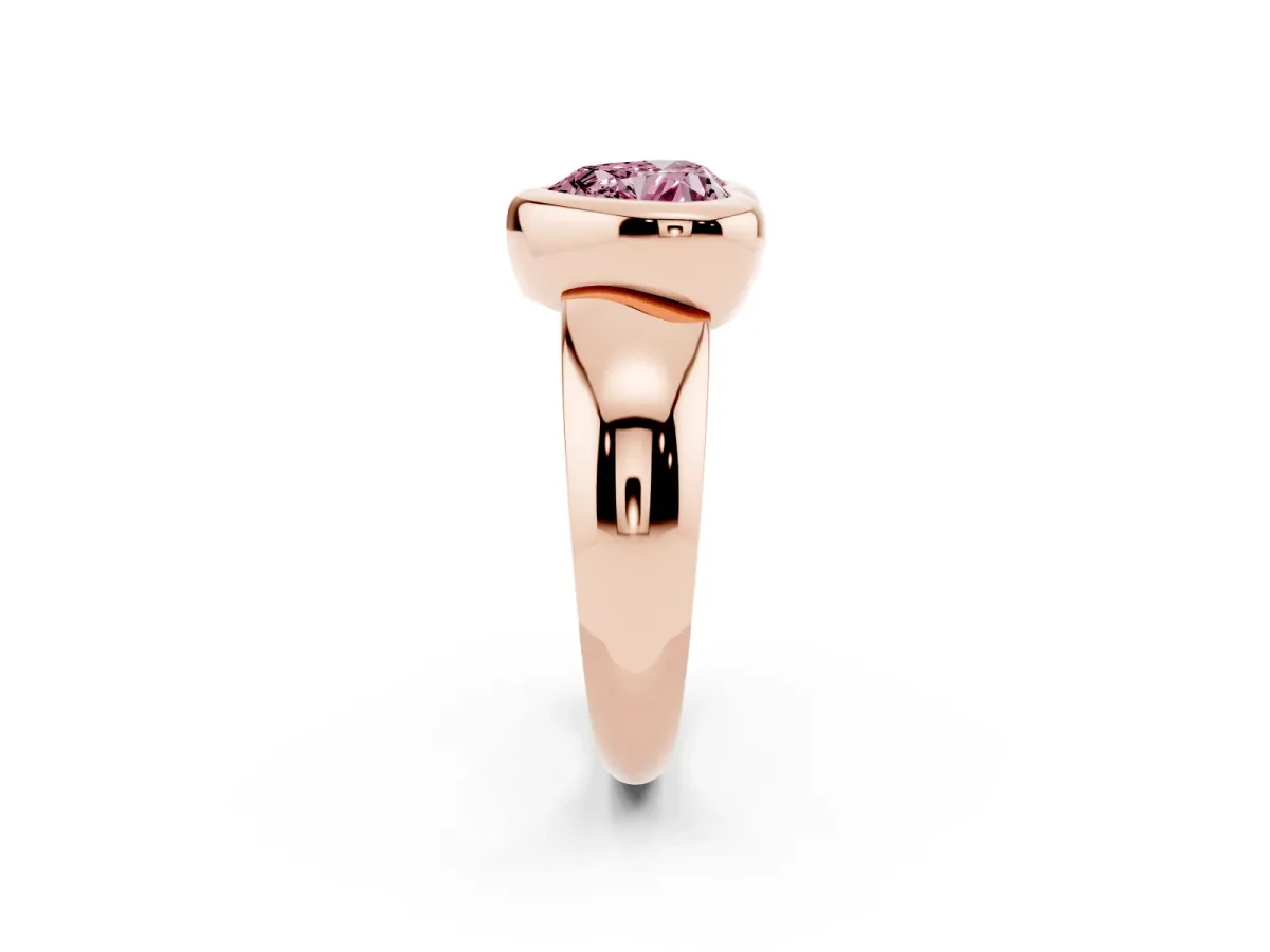 Fancy Pink Bezel Set Heart Cut Solitaire Ring with Wide Band Rose gold