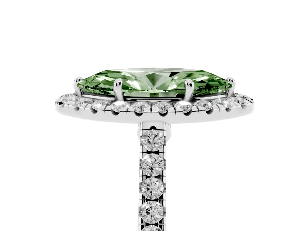Fancy Green Marquise Cut Halo Pave Diamond Engagement Ring with Four-Prong Setting Silver