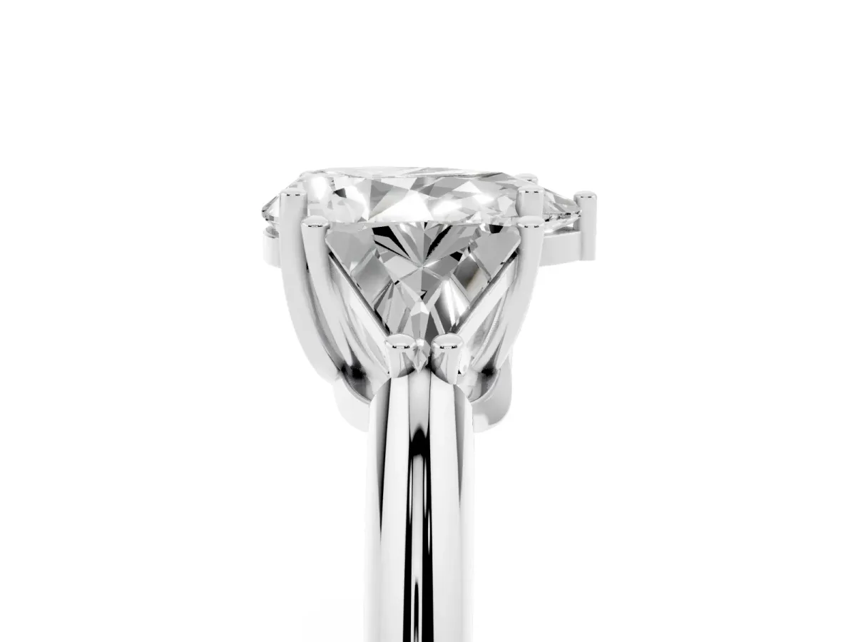 Three-Stone Pear Cut Diamond Engagement Ring with Trillion Side Stones and Prong Setting Silver
