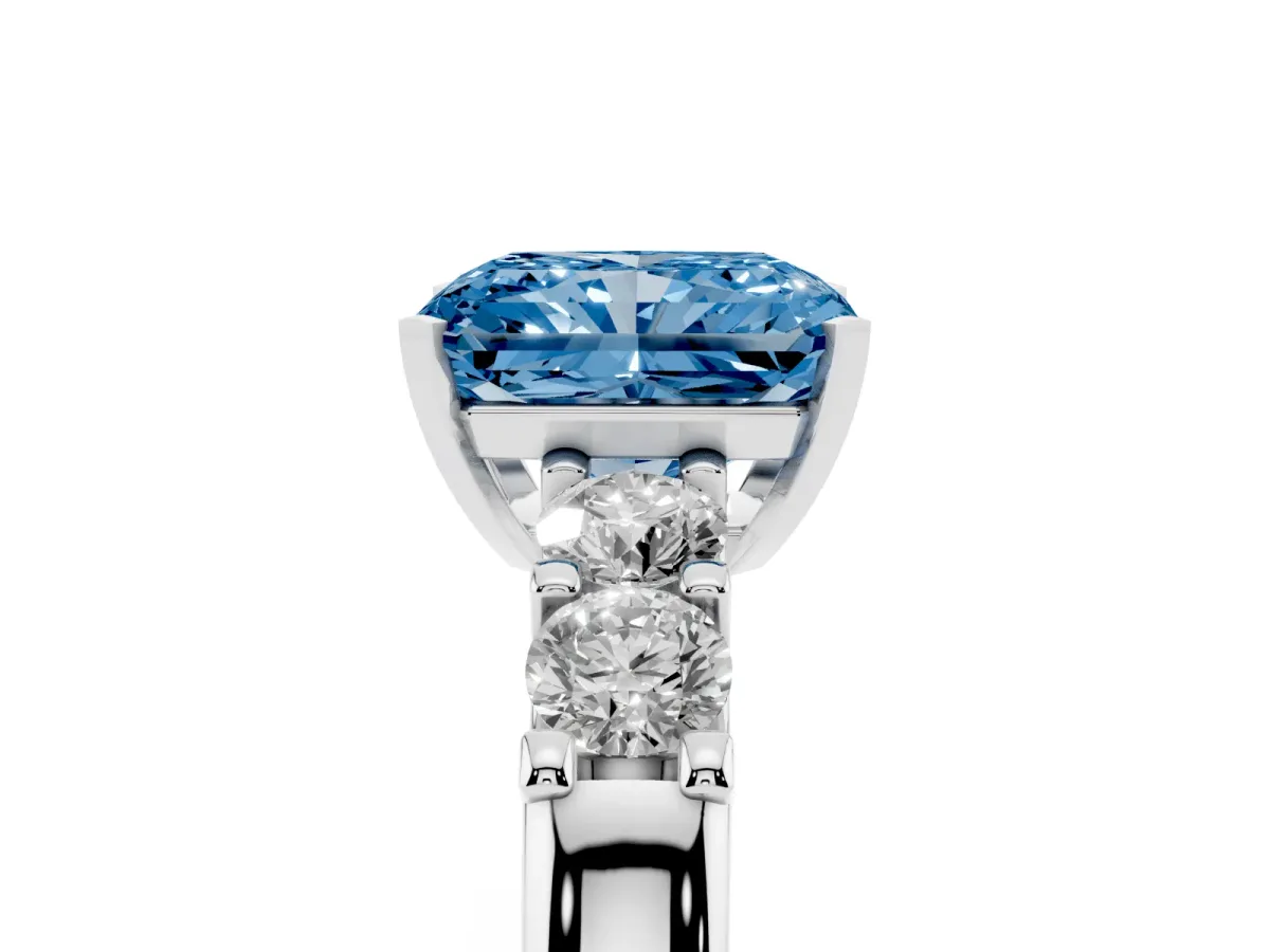 Fancy Blue Radiant Cut Brilliant Cut Diamond Five-Stone Prong Set Engagement Ring with Channel Band White gold