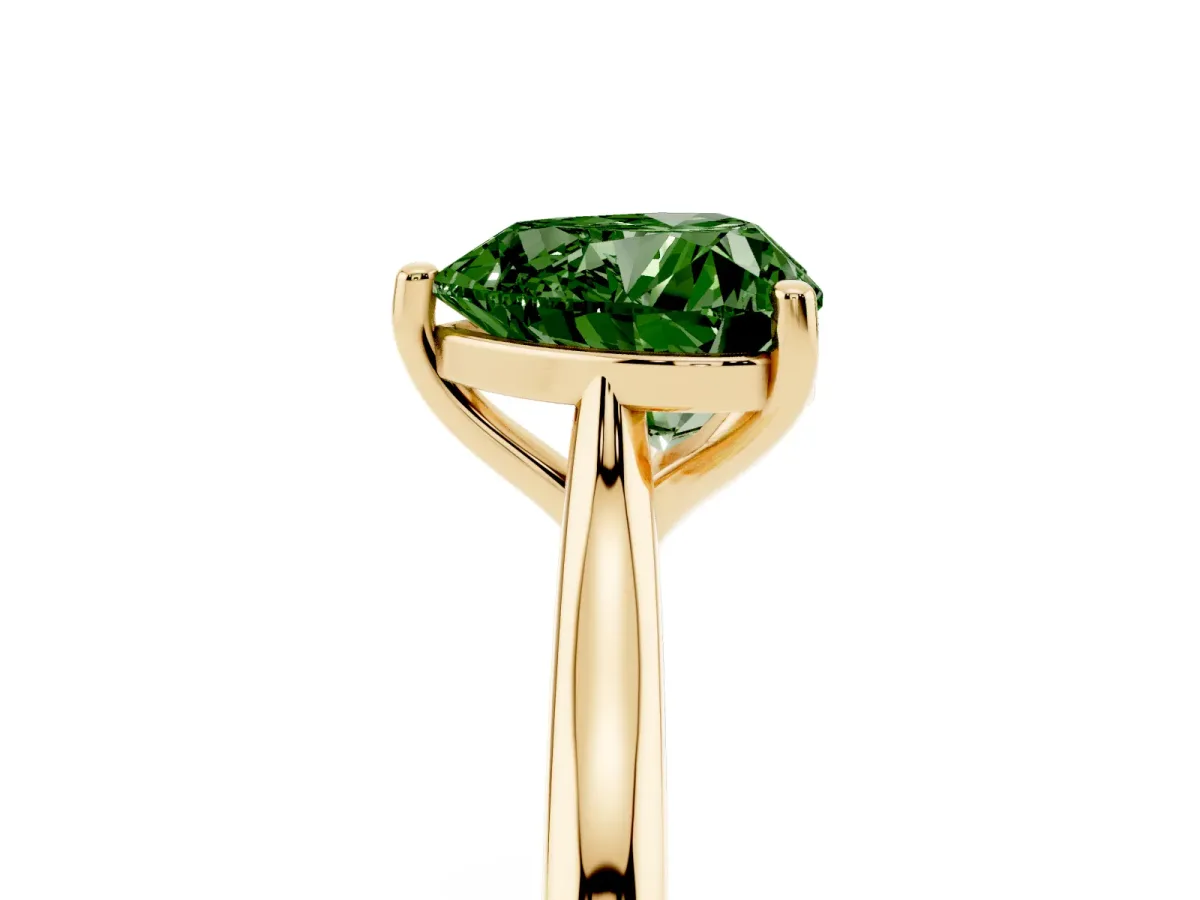 Fancy Green Heart Cut Cut Solitaire Ring with Cathedral Band and Four-Prong Setting Yellow gold