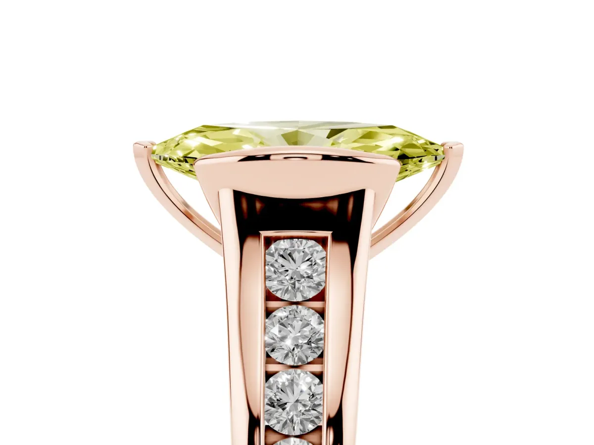 Fancy Yellow Marquise Cut Solitaire Bezel-Set Diamond Ring with Channel-Set Band Rose gold