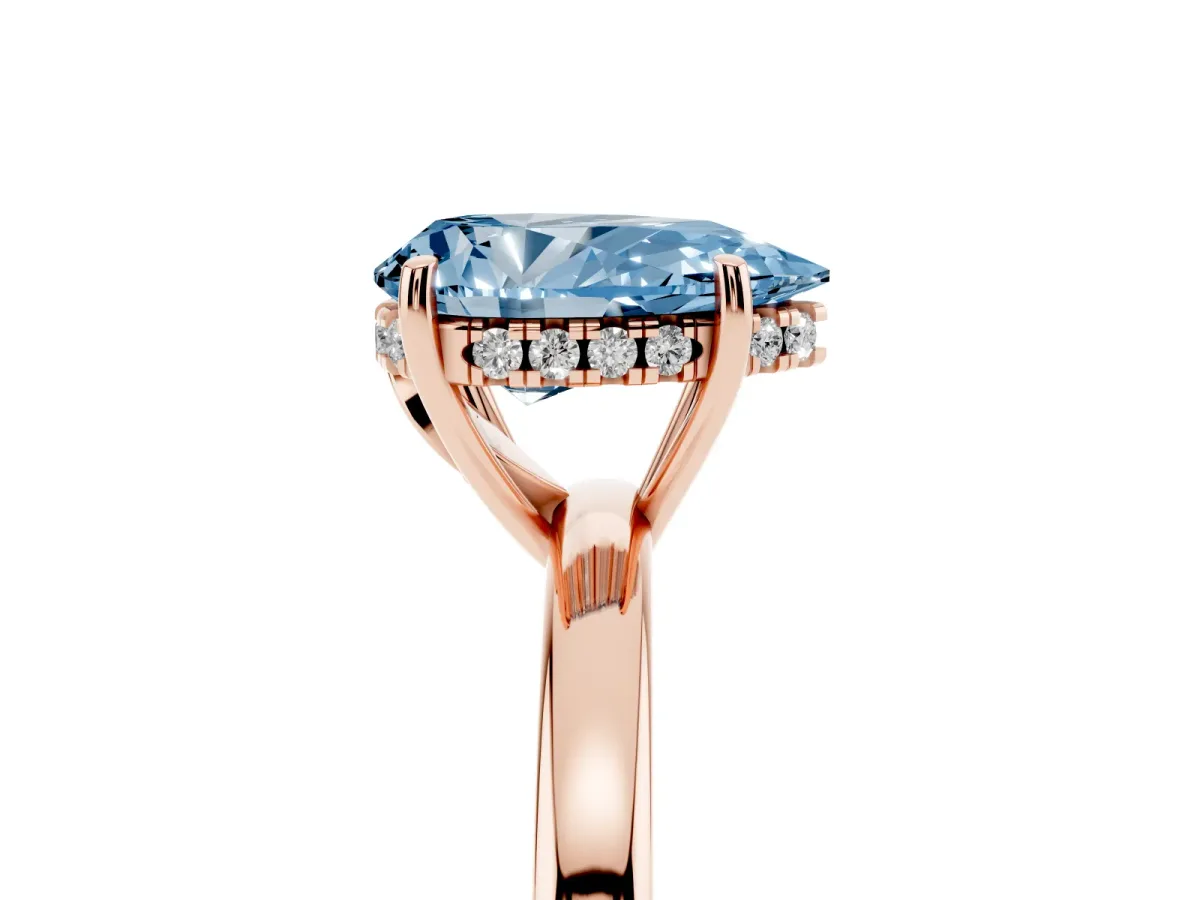 Fancy Blue Pear Cut Solitaire Diamond Ring with Prong Setting and Plain Band Rose gold