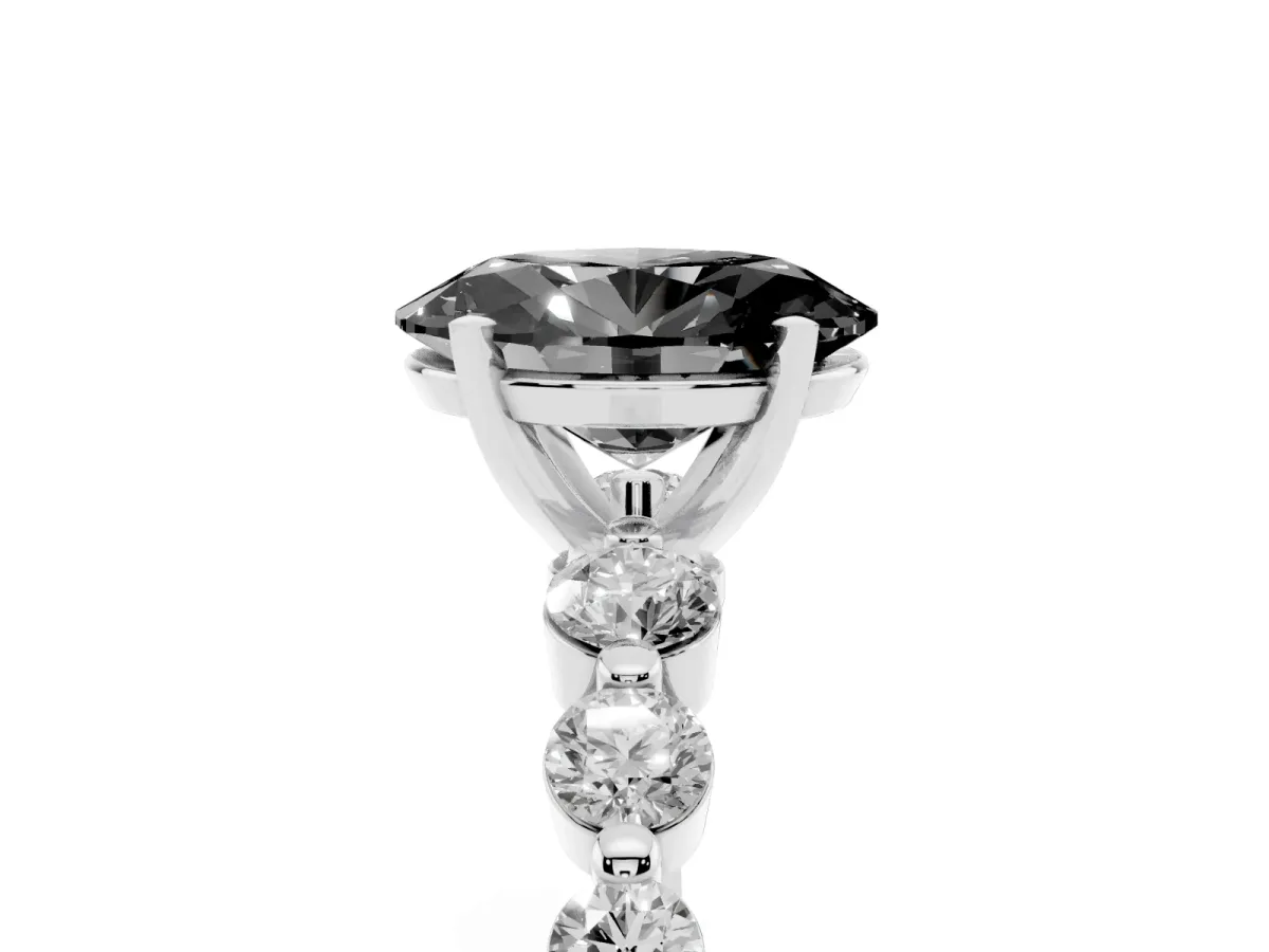 Fancy Black Oval Cut Solitaire Diamond Ring with Pave Band and Four-Prong Setting Silver