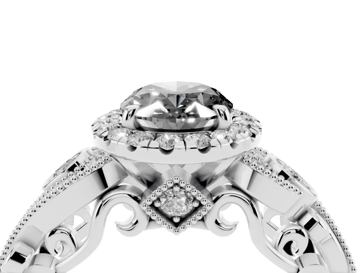Fancy Black Oval Cut Halo Diamond Ring with Milgrain and Bezel Accents on a Split Shank Band Platinum