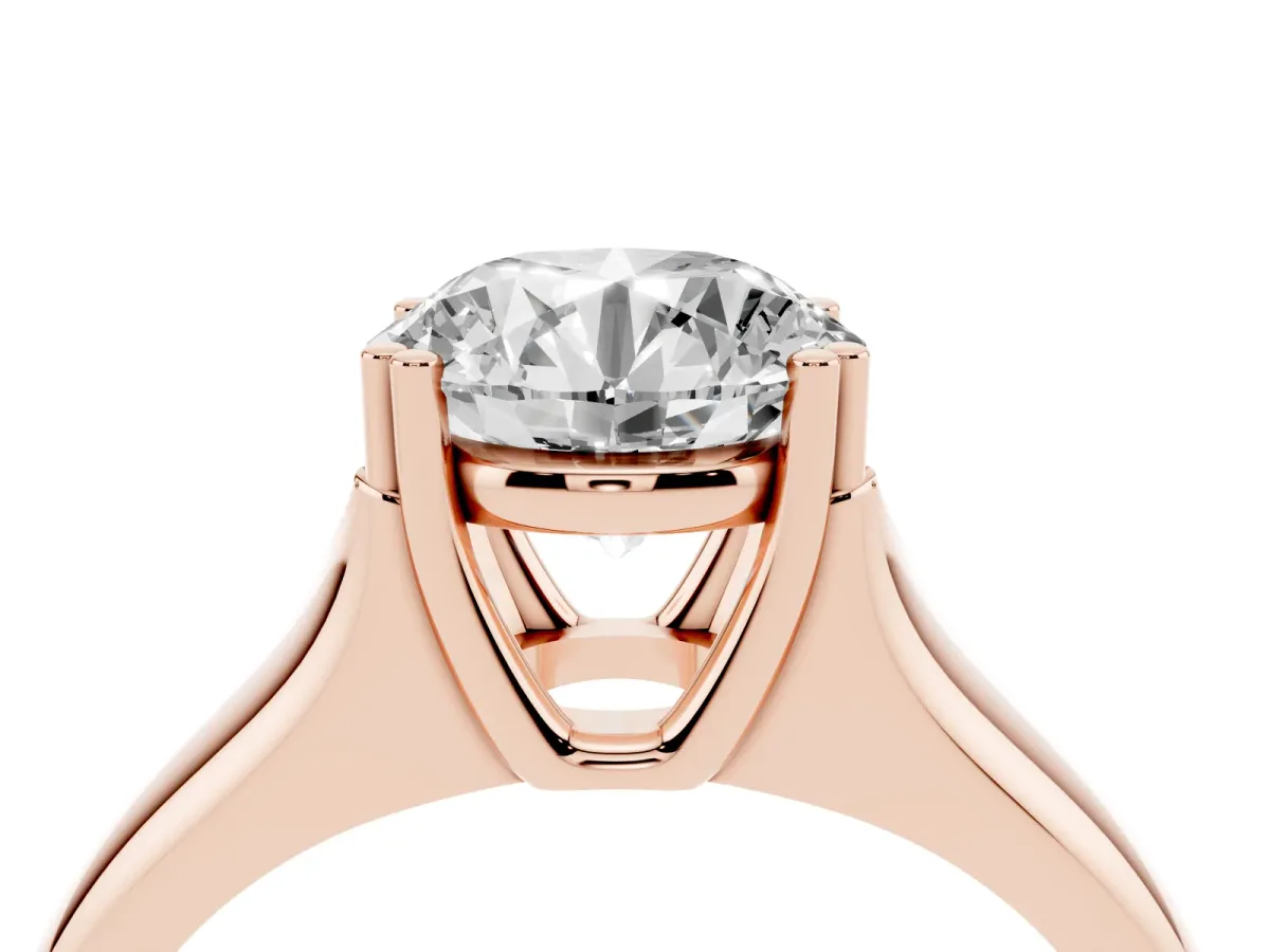 Round Cut Diamond Solitaire Ring with Wide Band and Prong Setting Rose gold