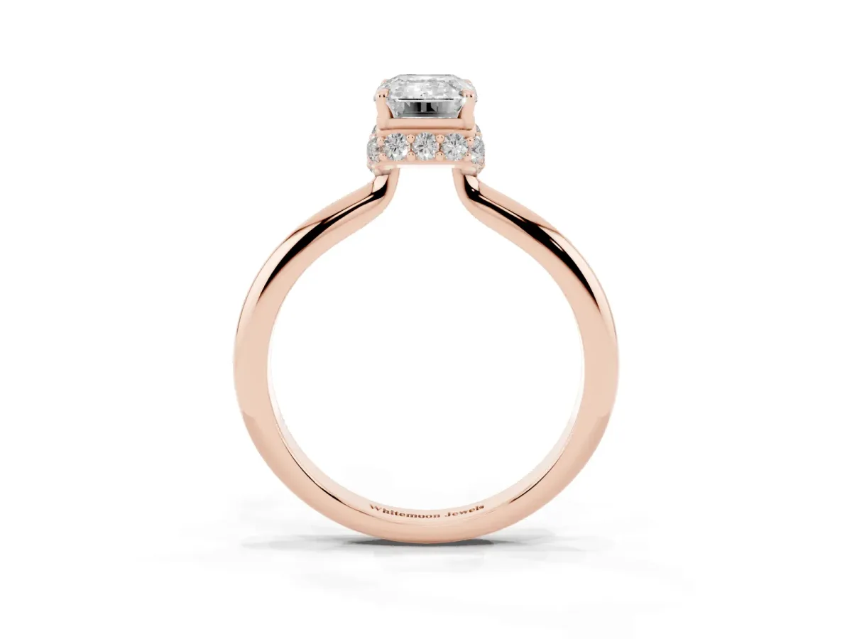 Emerald Cut Brilliant Solitaire Engagement Ring with Six-Prong Setting and Classic Band Rose gold