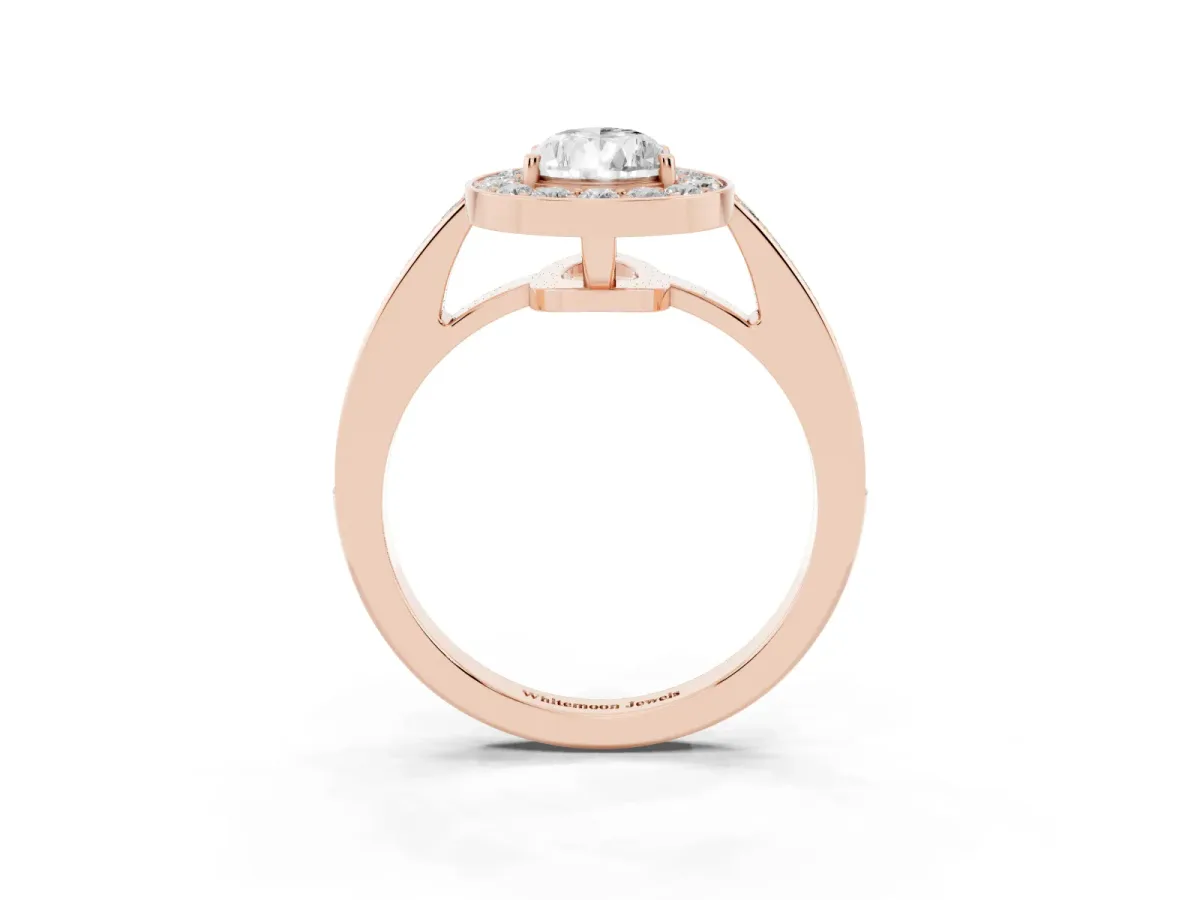 Pear Cut Halo Pavé Diamond Engagement Ring with Bezel Setting Rose gold