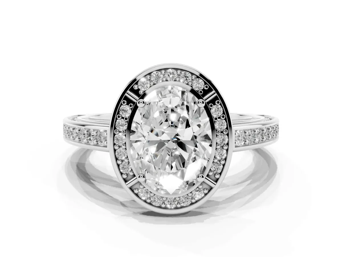 Oval Cut Cut Halo Pave Split Shank Prong Setting Ring White gold