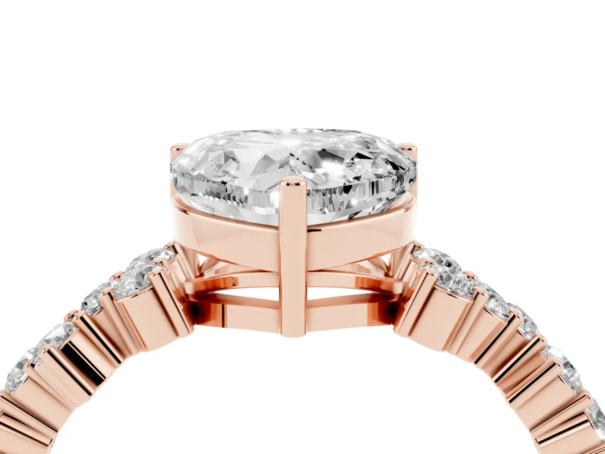 Heart Cut Diamond Scattered Round Accent Ring with Prong Setting Rose gold