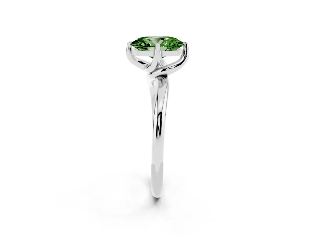 Fancy Green Oval Cut Diamond Solitaire Engagement Ring with Four-Prong Setting and Classic Band Platinum
