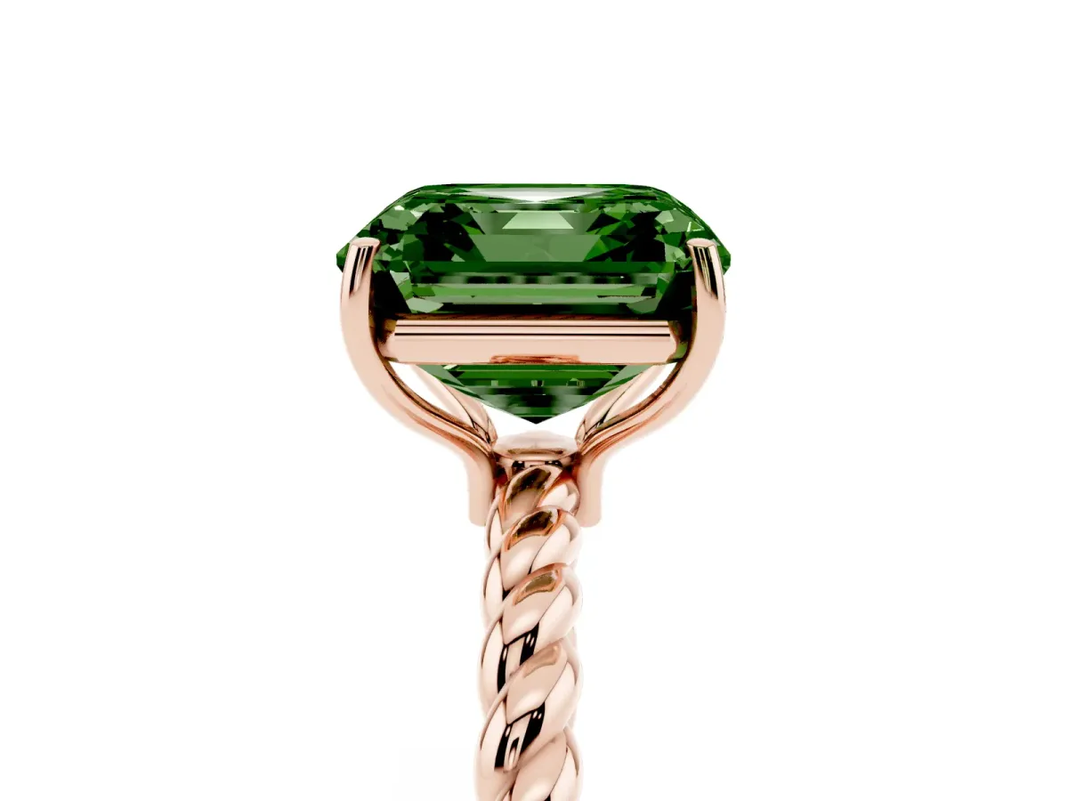 Fancy Green Asscher Cut Solitaire Twisted Band 4-Prong Ring Rose gold