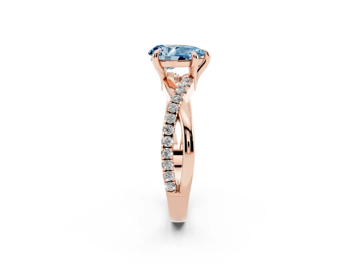 Fancy Blue Pear Cut Cut Diamond Twist Band Solitaire with Prong Setting Rose gold