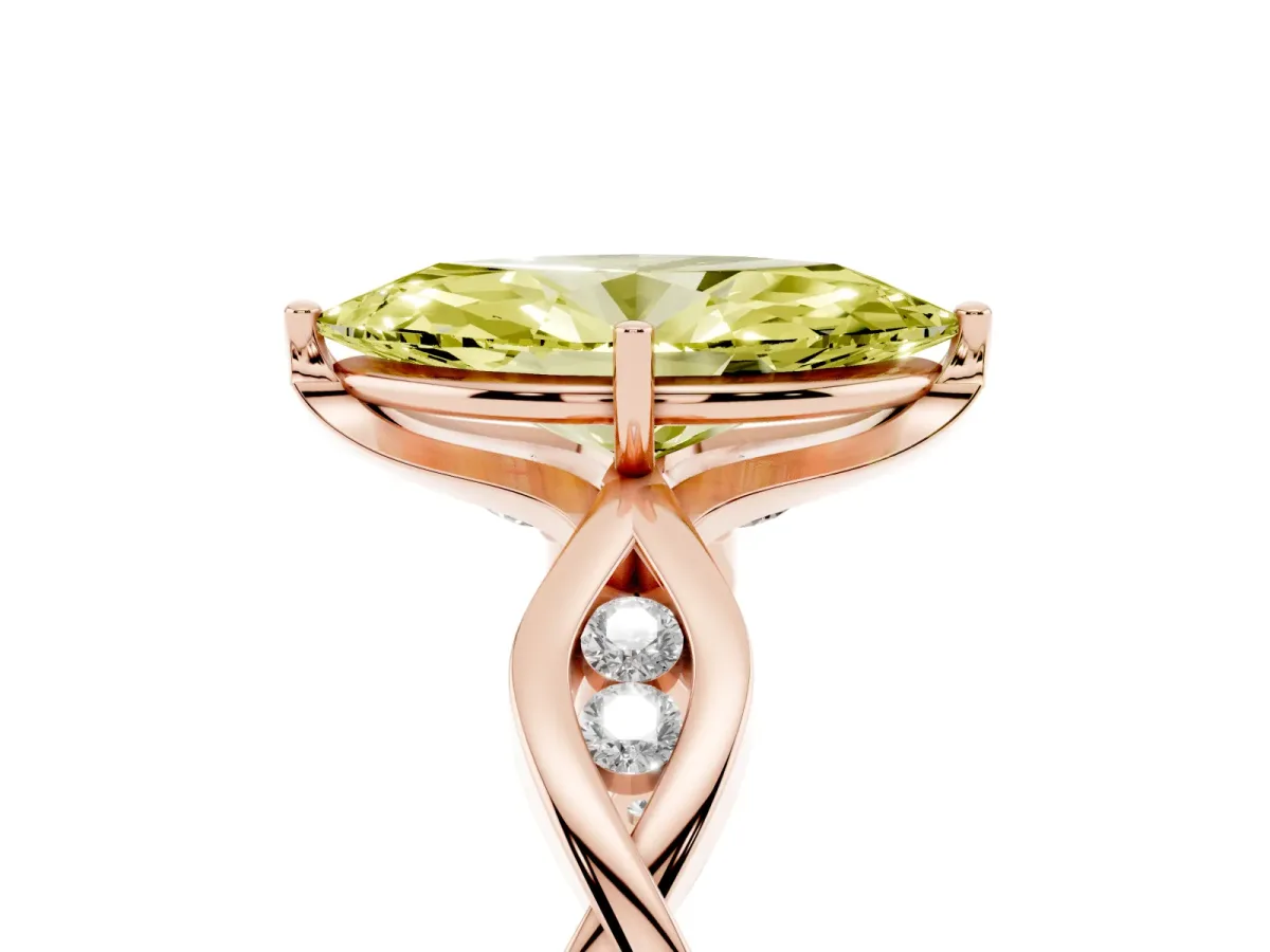 Fancy Yellow Marquise Cut Solitaire Twist Band with Leaf Prong Setting Rose gold