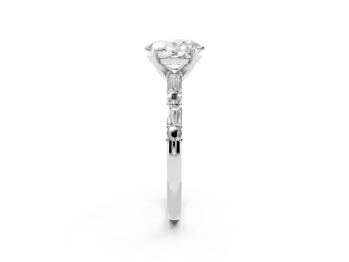 Oval Cut Diamond Solitaire with Side Baguettes and Channel Set Band Platinum