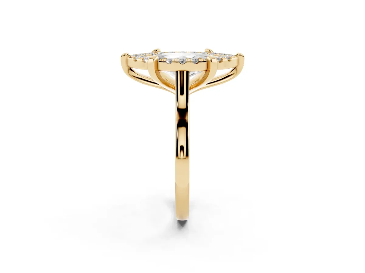 Marquise Cut Diamond Cluster Halo Solitaire with Four-Prong Setting Yellow gold