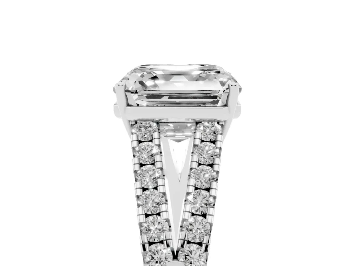Asscher Cut Diamond Split Shank Pavé Engagement Ring with Four-Prong Setting Silver
