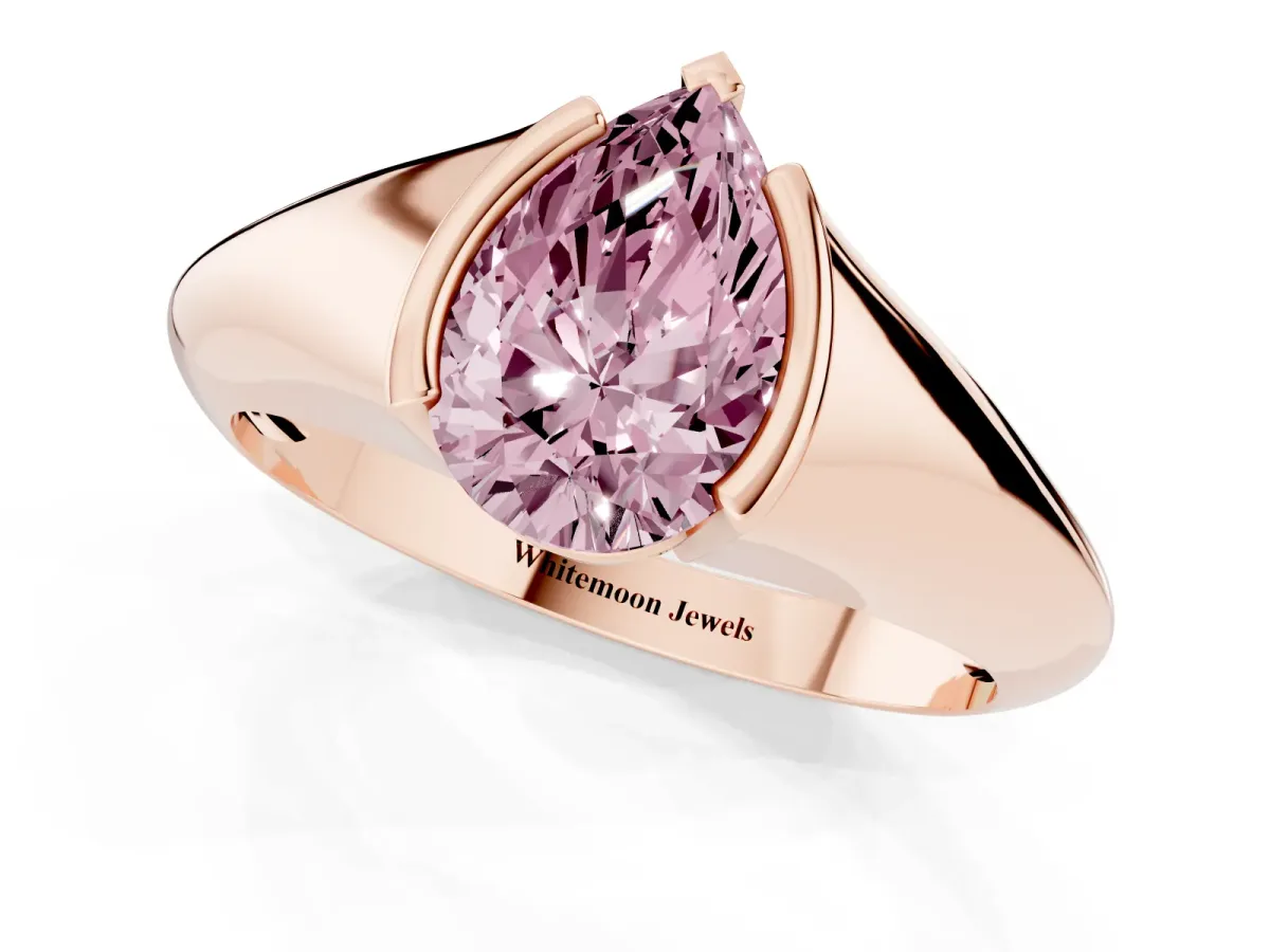 Fancy Pink Pear Cut Solitaire Tension Set Diamond Ring Rose gold