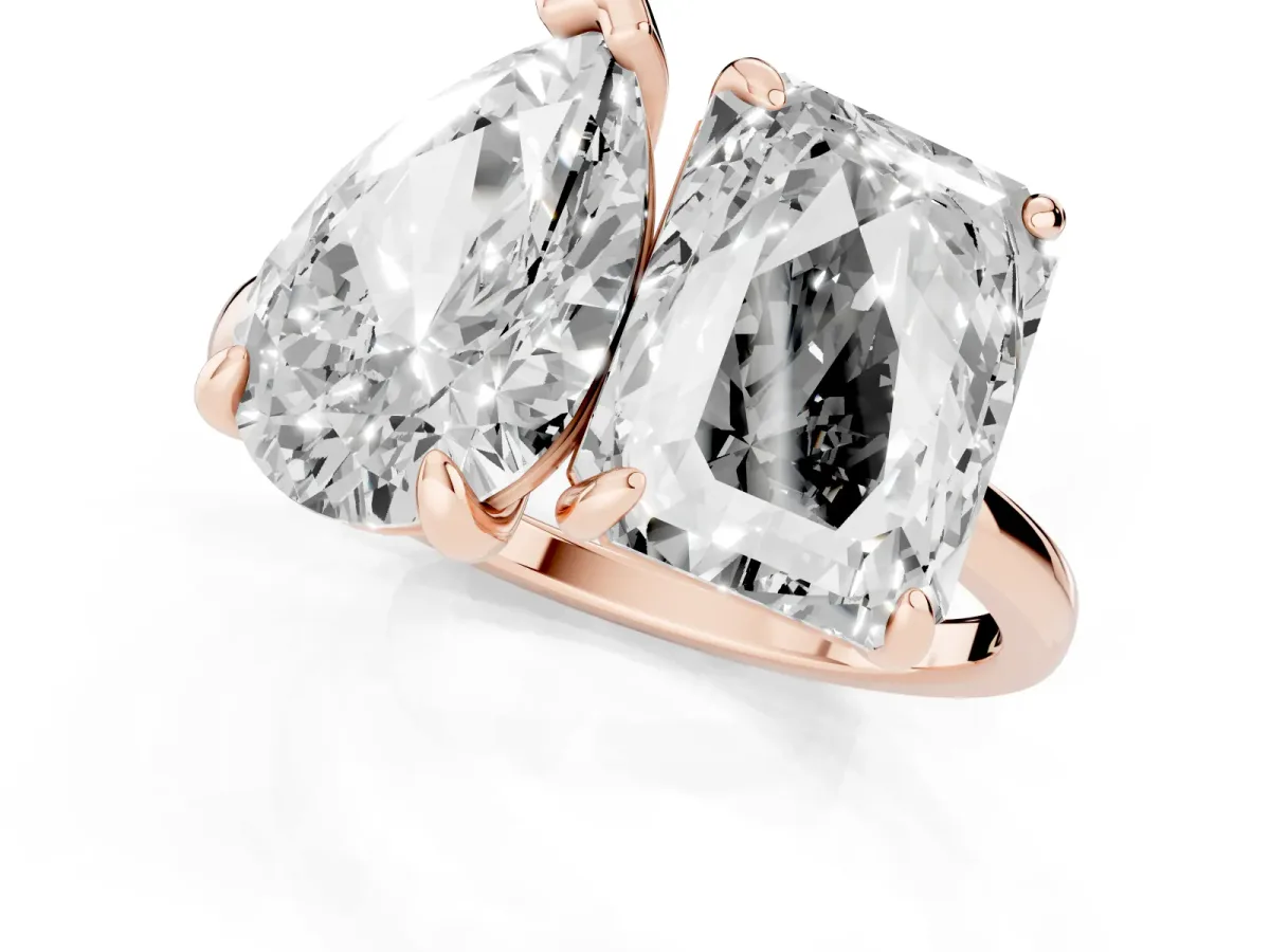 Pear and Radiant Toi Moi Ring with Prong Setting and Plain Band Rose gold