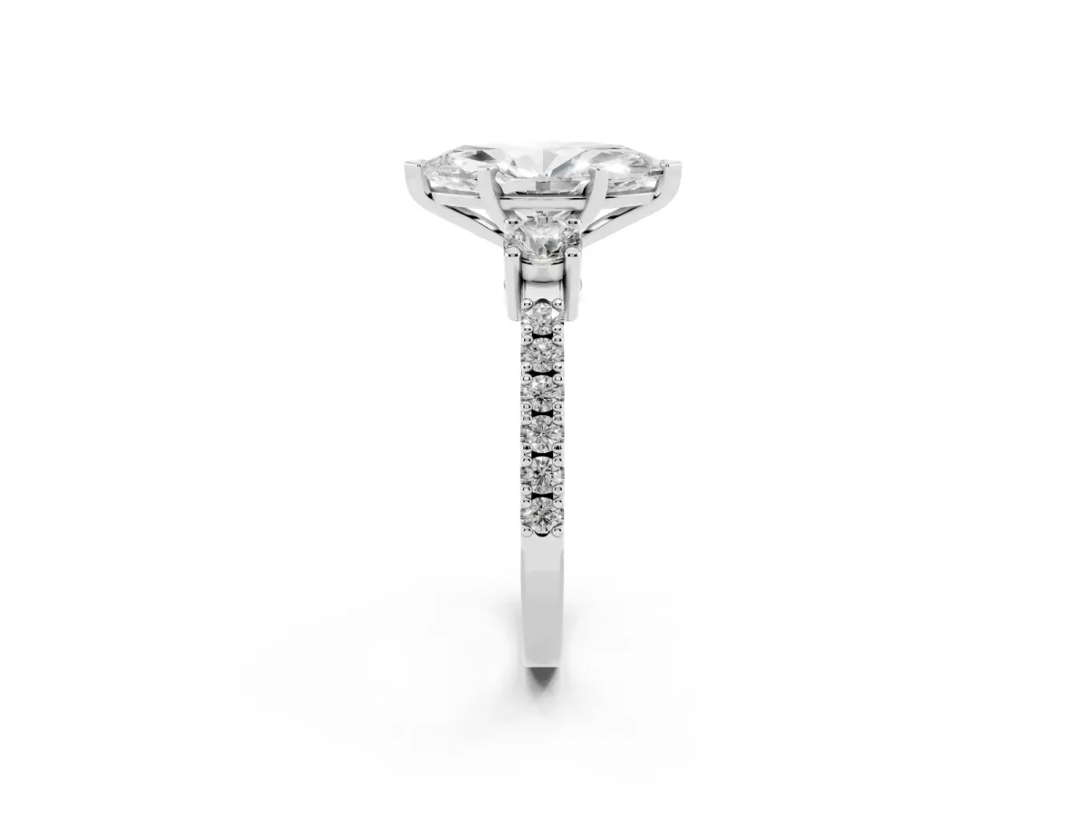 Marquise Cut Three-Stone Diamond Pavé Band with Prong Setting Silver