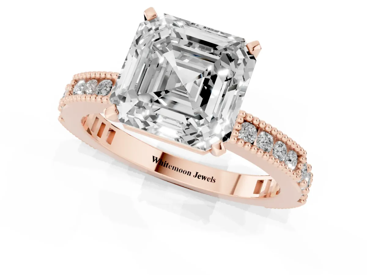 Asscher Cut Solitaire with Pavé Band and Four-Prong Setting Rose gold