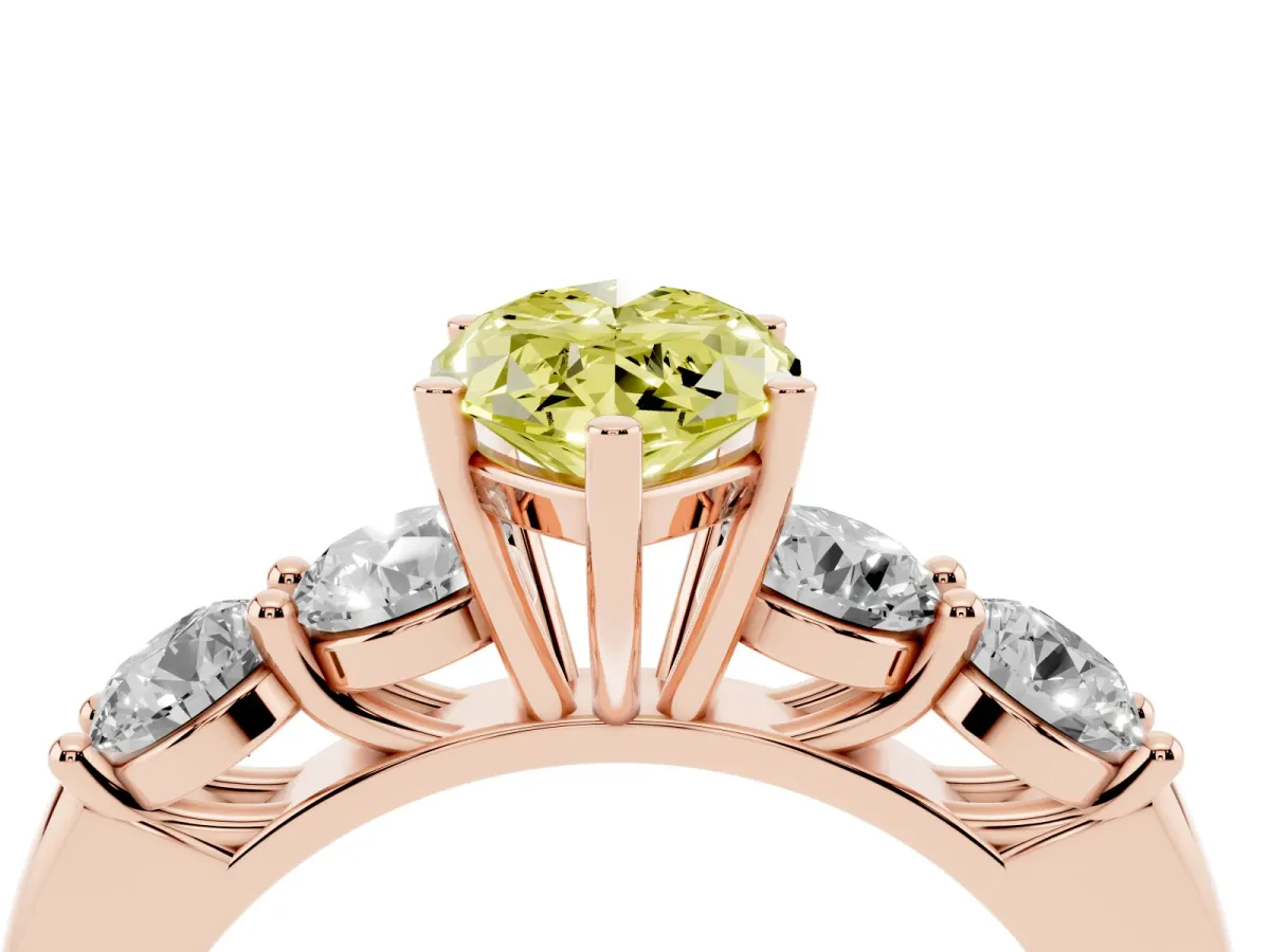 Fancy Yellow Marquise Cut Cut Five-Stone Prong Set Diamond Ring with Classic Band Rose gold