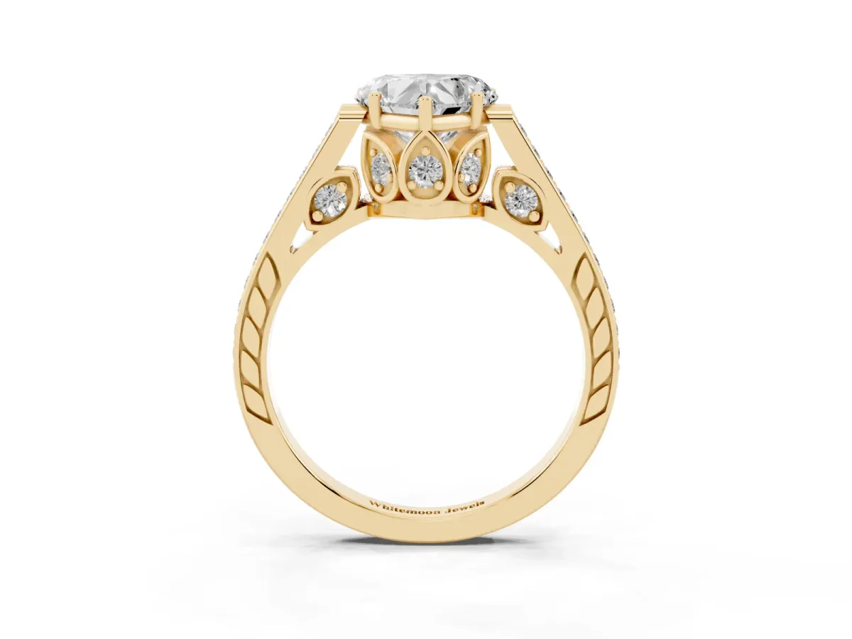 Heart Cut Cut Cathedral Pave Diamond Engagement Ring with Six-Prong Setting Yellow gold