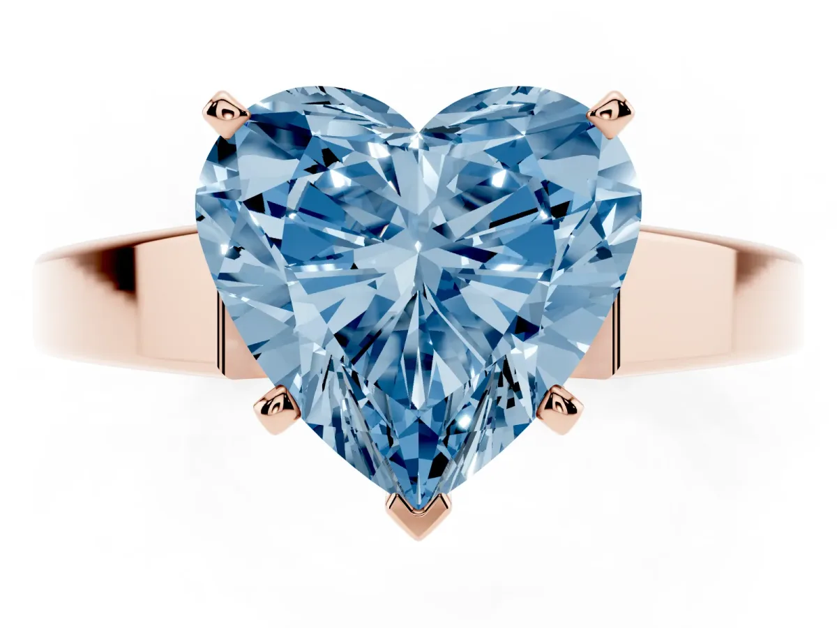 Fancy Blue Heart Cut Solitaire Engagement Ring with Four-Prong Setting and Tapered Band Rose gold