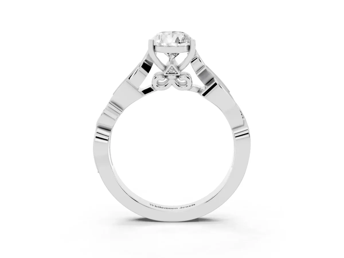 Pear Cut Solitaire Vine Band with Milgrain Prong Setting Silver
