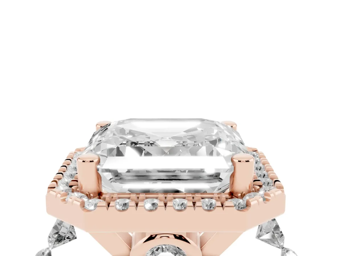 Asscher Cut Halo Pavé Diamond Engagement Ring with Four-Prong Setting Rose gold