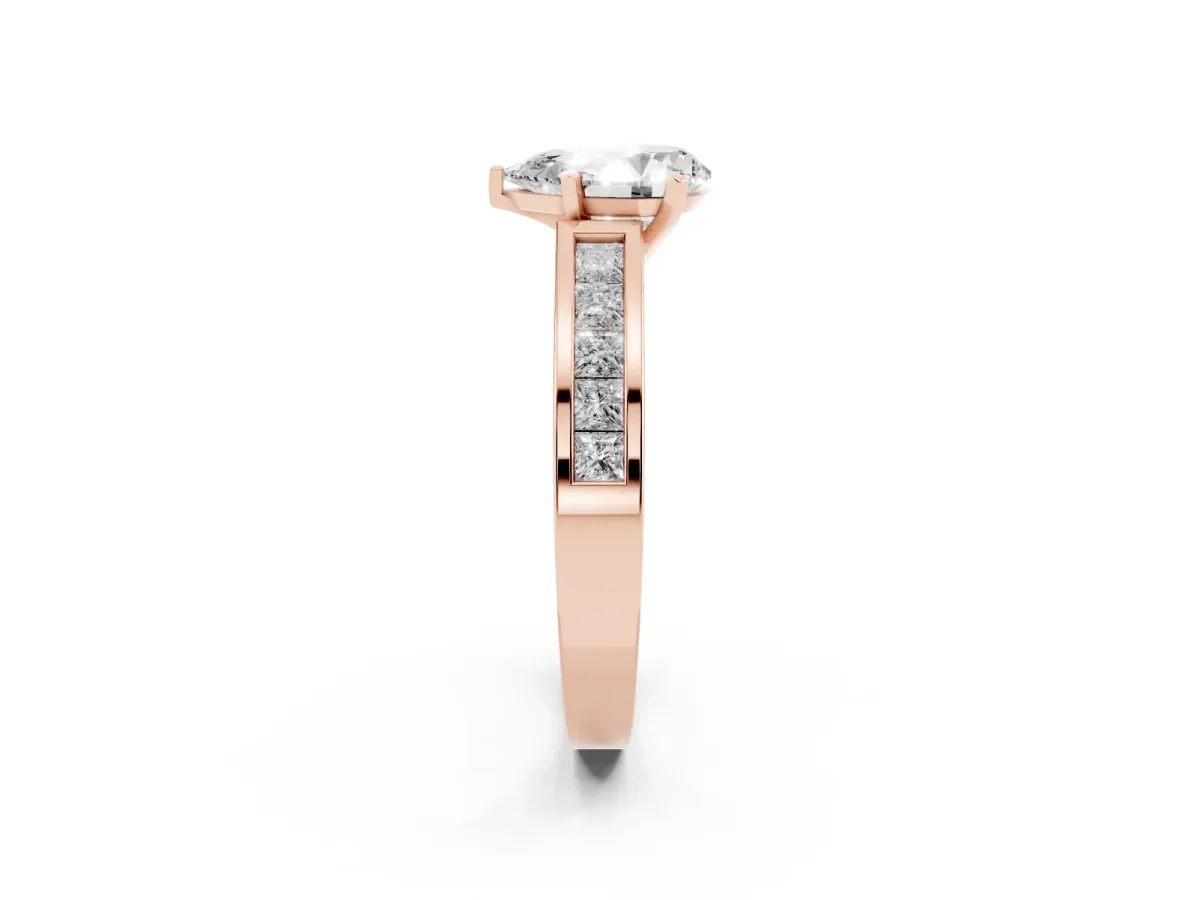 Pear Cut Solitaire Diamond Ring with Channel-Set Band and Four-Prong Setting Rose gold