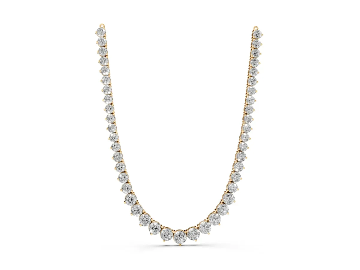 Round Diamond Tennis Necklace with Three-Prong Setting Yellow gold