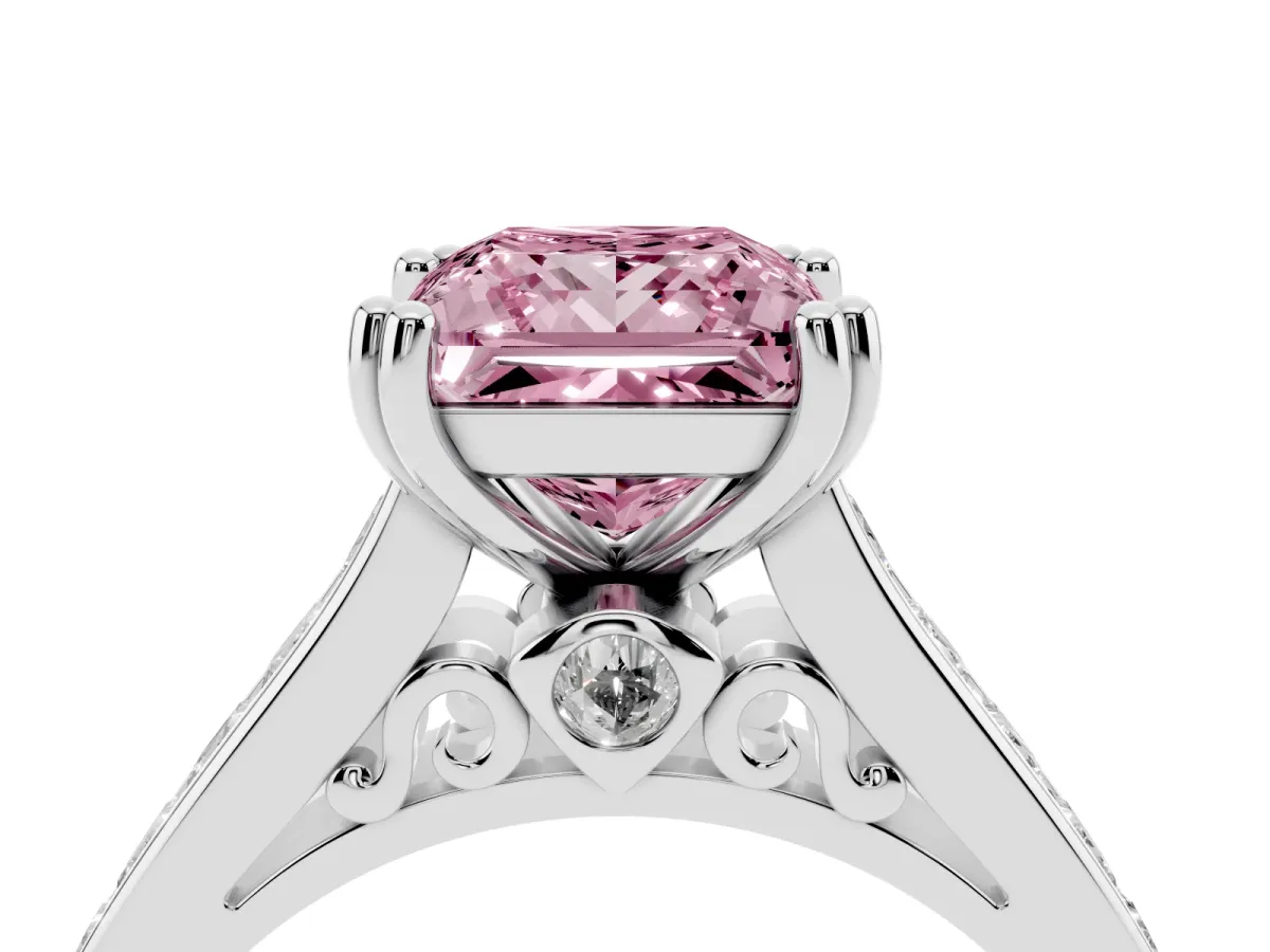 Fancy Pink Princess Cut Cut Channel Set Solitaire Engagement Ring with Prong Setting Platinum