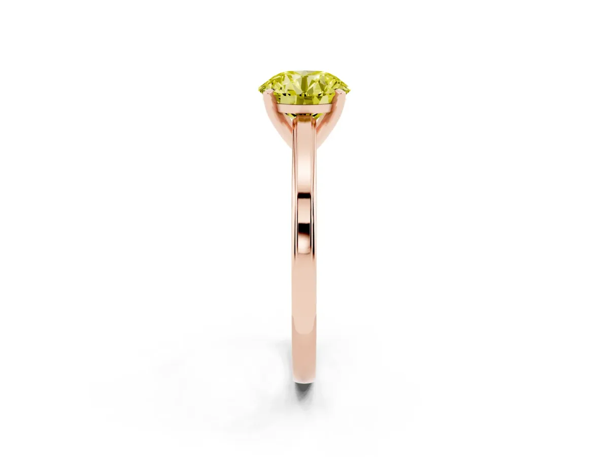 Fancy Yellow Round Cut Solitaire Diamond Ring with Four-Prong Setting and Classic Band Rose gold