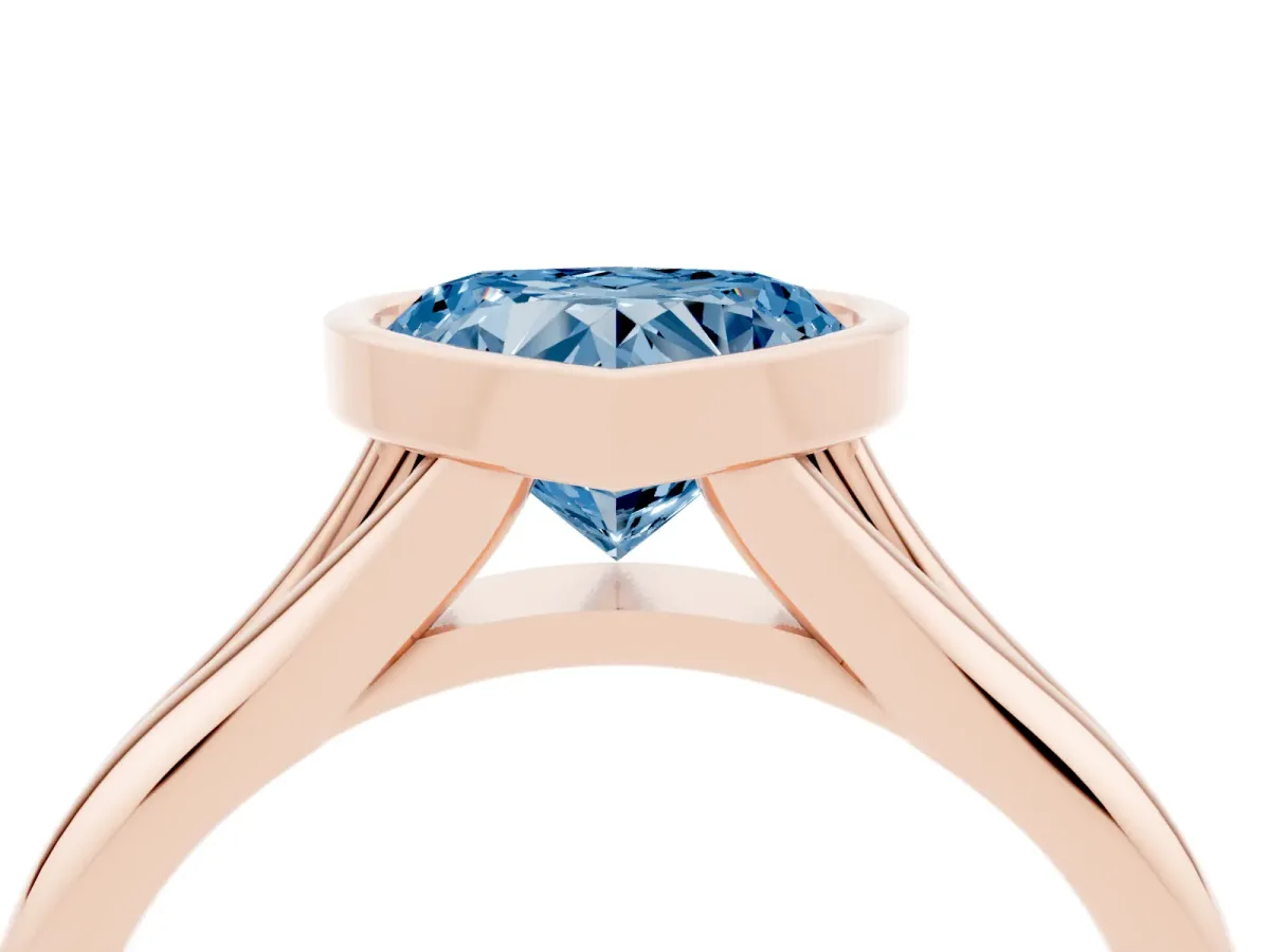 Fancy Blue Bezel Set Heart Cut Solitaire Diamond Ring with Smooth Band Rose gold