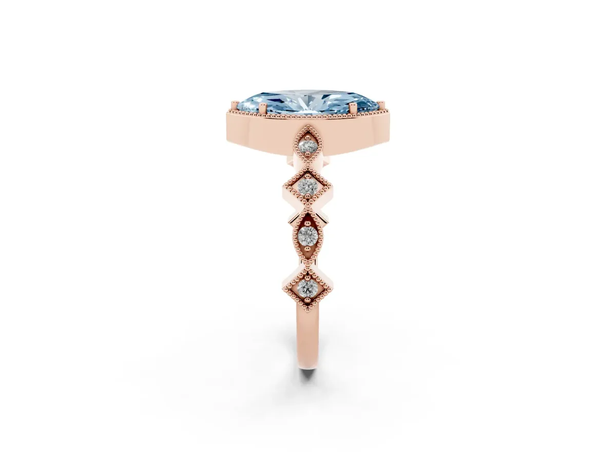 Fancy Blue Marquise Cut Milgrain Marquise Diamond Twist Band Ring Rose gold